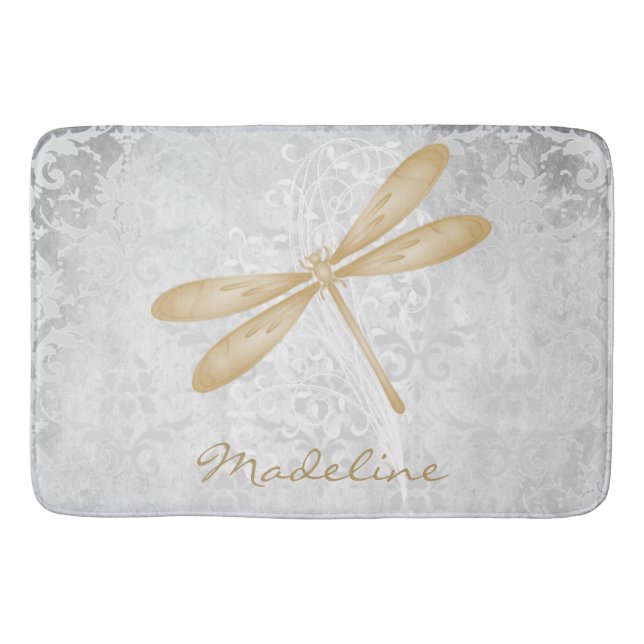 Gold Dragonfly Personalized Bath Mat (Front)