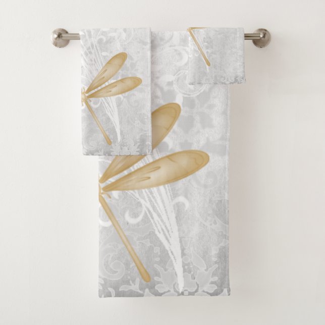 Gold Dragonfly Personalized Bath Towel Set (Insitu)