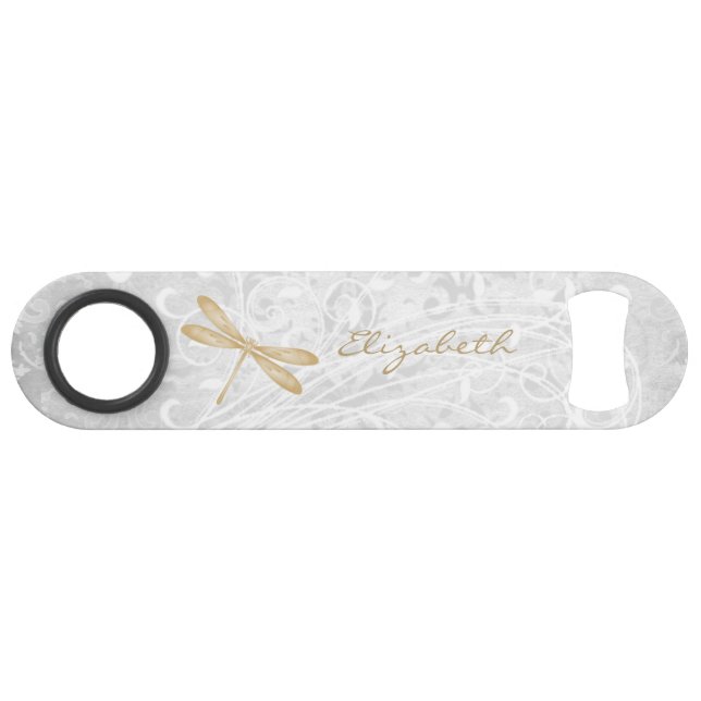 Gold Dragonfly Personalized Bottle Opener Bar Key (Front (Horizontal))