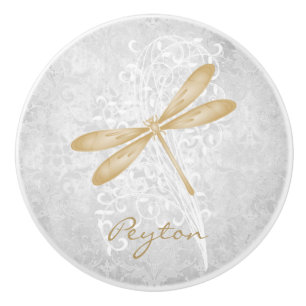 Gold Dragonfly Personalized Ceramic Knob