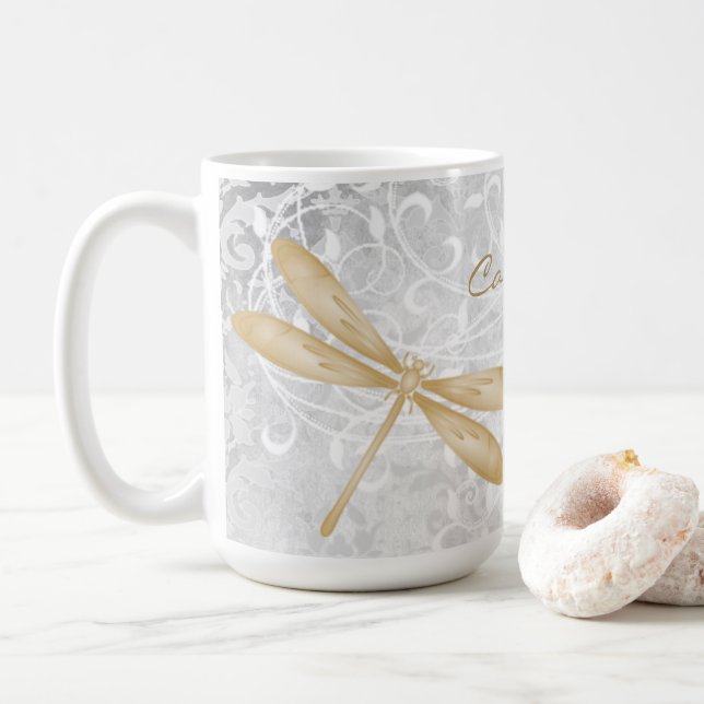 Gold Dragonfly Personalized Coffee Mug (With Donut)