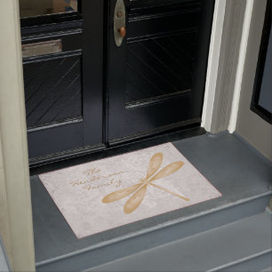 Gold Dragonfly Personalized Doormat