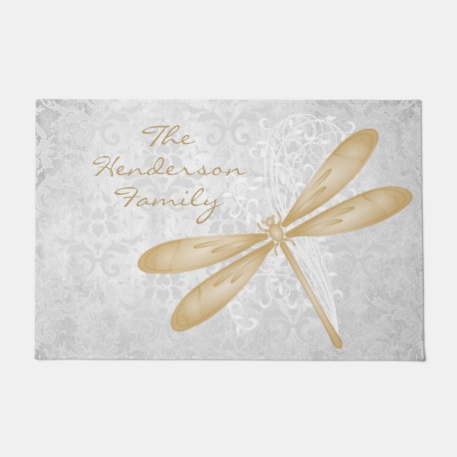Gold Dragonfly Personalized Doormat (Front)