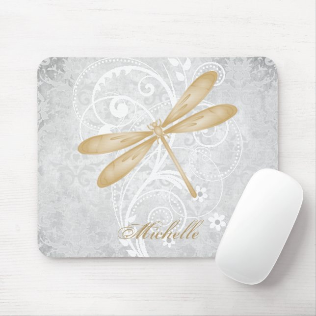 Gold Dragonfly Personalized Mouse Pad (With Mouse)