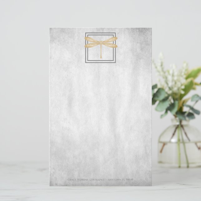 Gold Dragonfly Personalized Stationery (Standing Front)