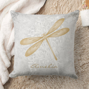 Gold Dragonfly Personalized Throw Pillow