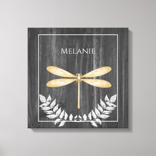 Gold Dragonfly Rustic Canvas Print (Front)
