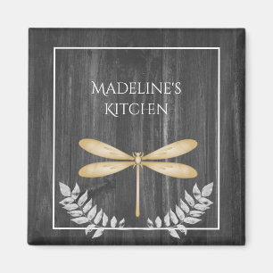Gold Dragonfly Rustic Magnet