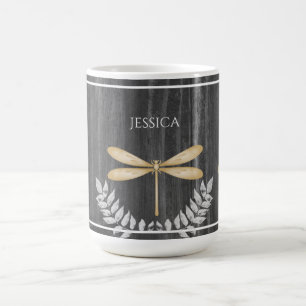 Gold Dragonfly Rustic Personalized Coffee Mug