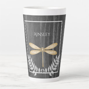 Gold Dragonfly Rustic Personalized Latte Mug