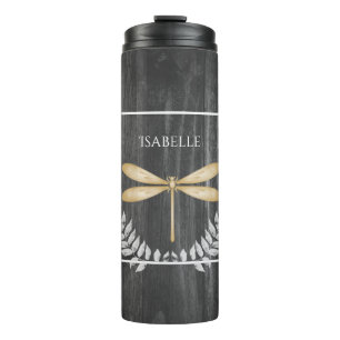 Gold Dragonfly Rustic Personalized Thermal Tumbler
