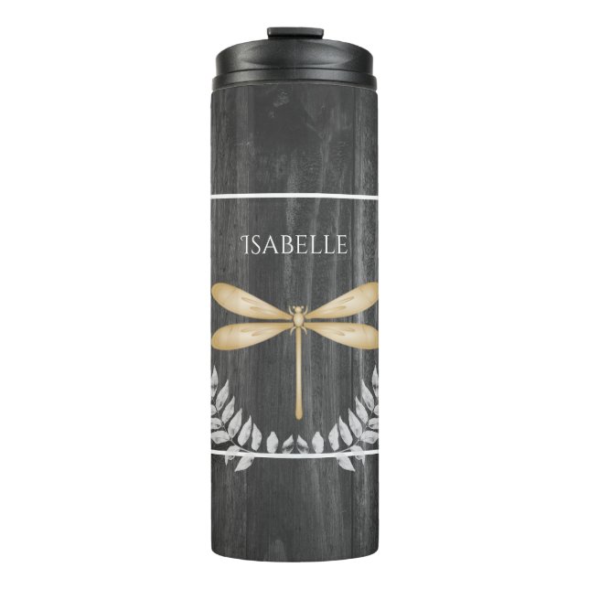 Gold Dragonfly Rustic Personalized Thermal Tumbler (Front)