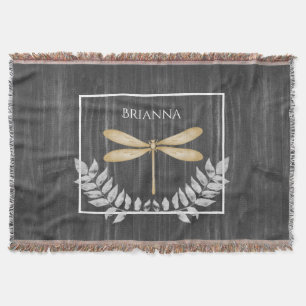 Gold Dragonfly Rustic Personalized  Throw Blanket