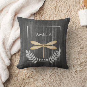 Gold Dragonfly Rustic Throw Pillow