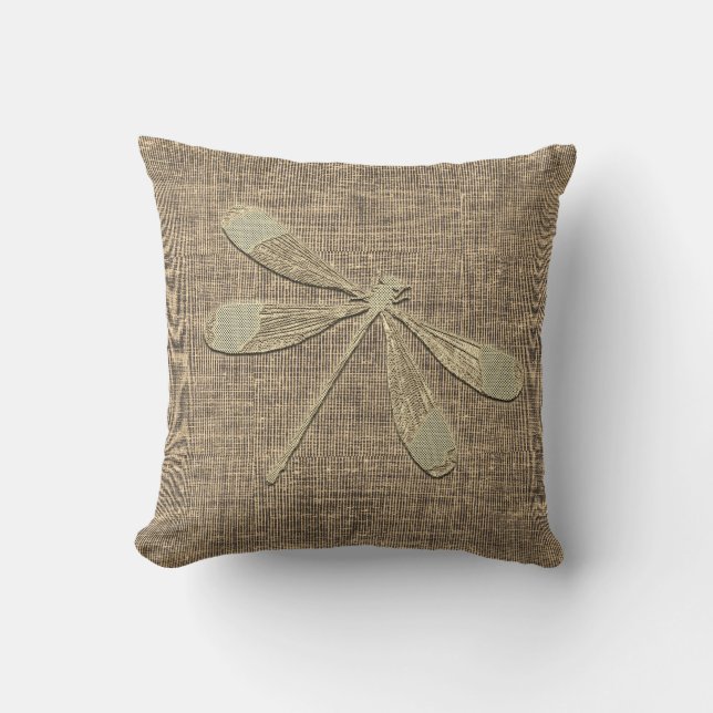 Gold Dragonfly Throw Pillow (Front)