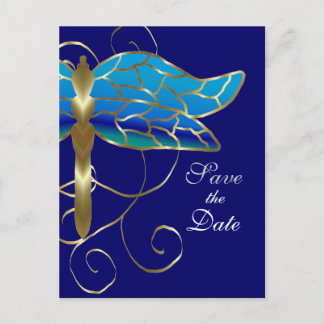 Gold Dragonfly Tiara Save the Date Postcard