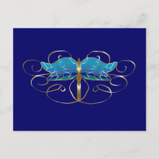 Gold Dragonfly Tiara Wedding RSVP Card