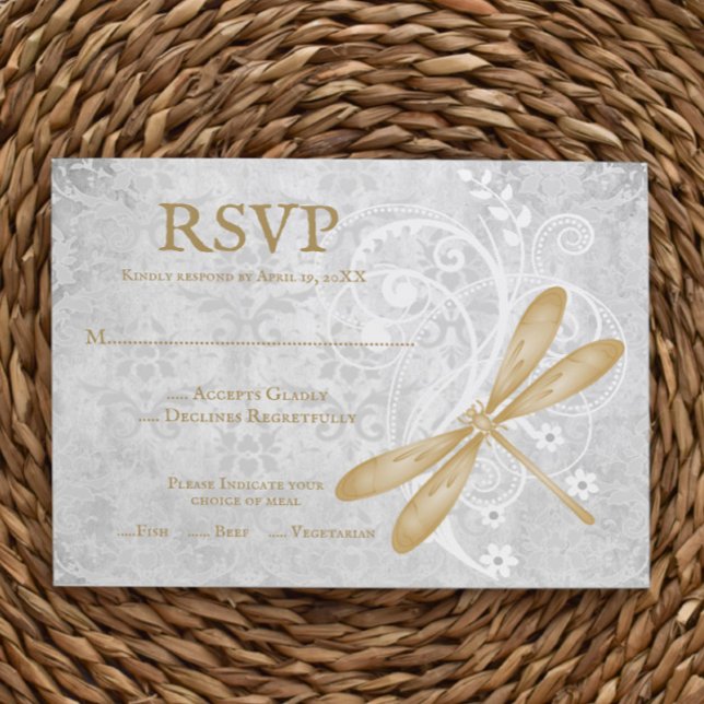 Gold Dragonfly Wedding Carte RSVP (Gold Dragonfly Wedding RSVP Card)