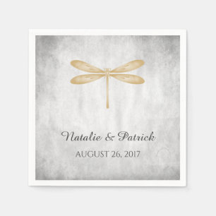 Gold Dragonfly Wedding Paper Napkins