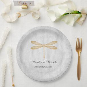 Gold Dragonfly Wedding Paper Plates