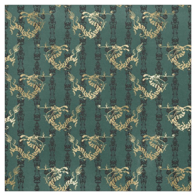 Gold Dragons on Green Fabric (Swatch)