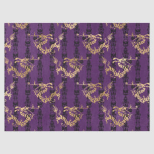 Gold Dragons on Purple Decoupage Tissue Paper