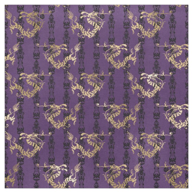Gold Dragons on Purple Fabric (Swatch)