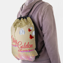 Gold draw string bag.