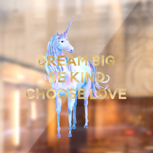 Gold Dream Be Kind Choose Love Unicorn Window Cling