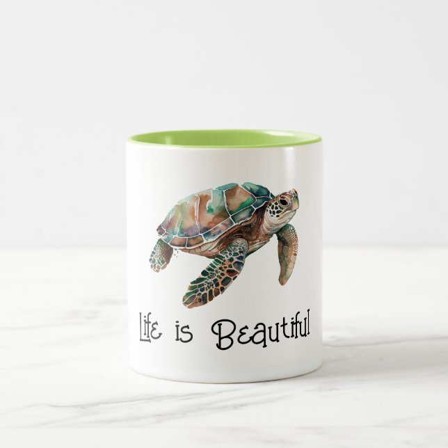 Gold Dream Sea Turtle Two-Tone Coffee Mug (Center)