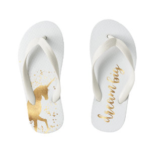 Gold Dream Unicorn Kid's Flip Flops