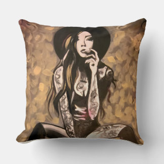 gold dream woman throw pillow