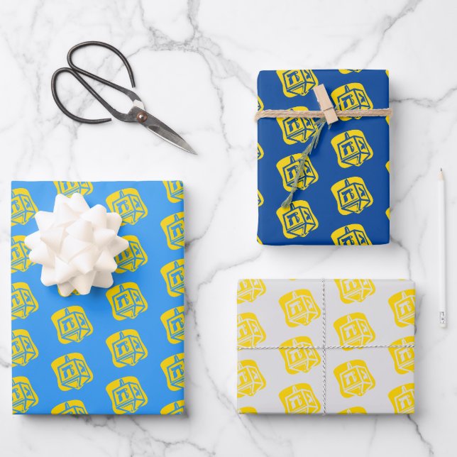 Gold Dreidel Wrapping Paper Sheets (Front)
