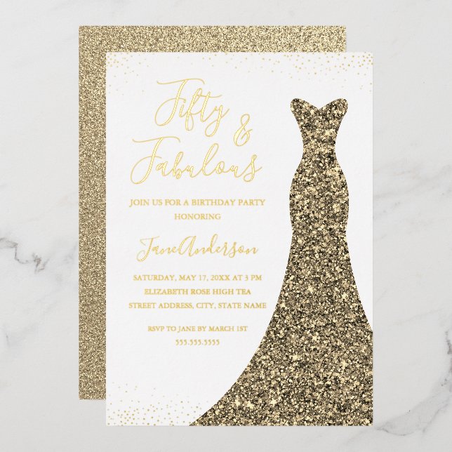  Gold Dress 50 & Fabulous Birthday Foil (Front/Back)