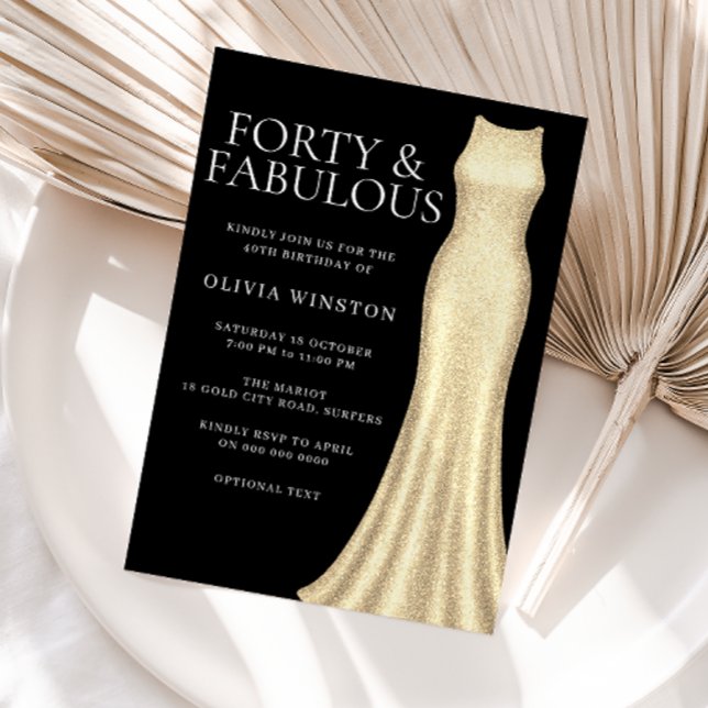 Gold Dress & Black Womans 40th Birthday Party Invitation (Creator Uploaded)