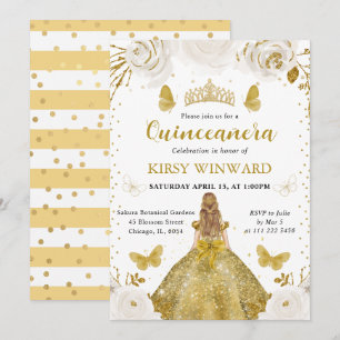 Gold Dress Blonde Princess Quinceanera Invitation