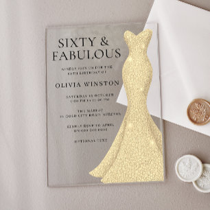 Gold Dress Elegant Sixty & Fabulous 60th Birthday Acrylic Invitations