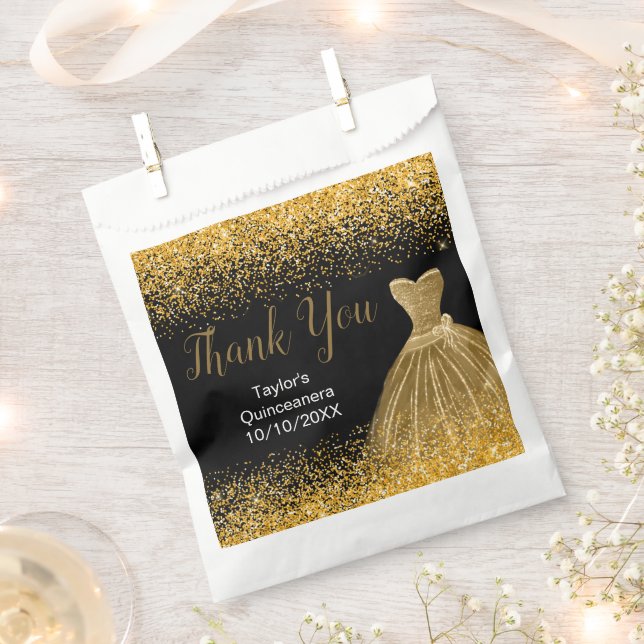 Gold Dress Faux Glitter Quinceanera Favour Bag (Clipped)