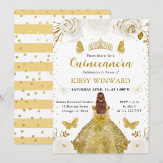 Gold Dress Red Hair Princess Quinceanera Invitation