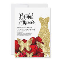 Gold Dress Red Rose Floral Bridal Shower 