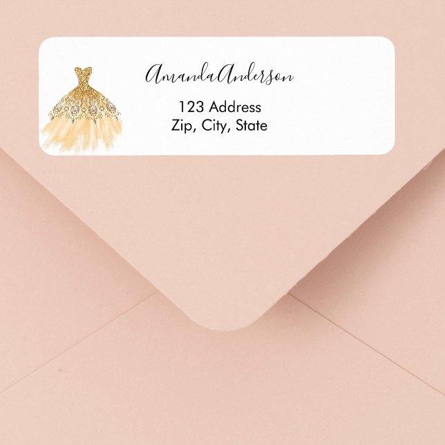 Gold dress white elegant return address label (Creator Uploaded)