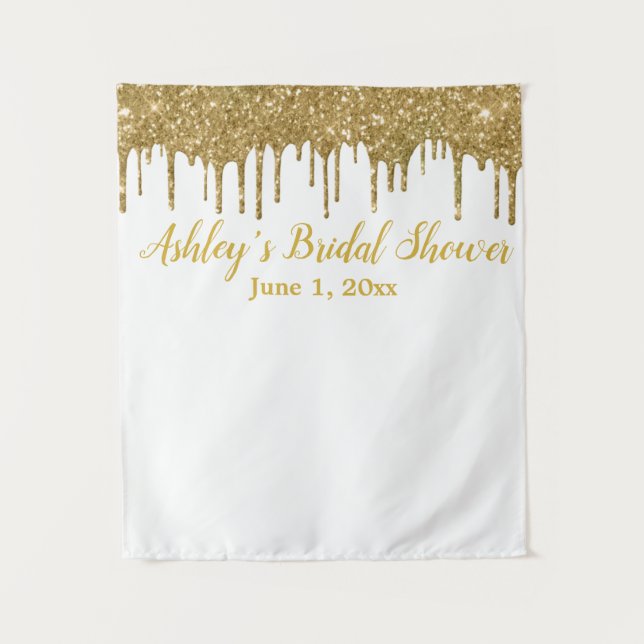 Gold Drip Bridal Shower Backdrop Photo Booth Prop Tapestry (Front)
