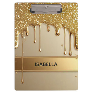 Gold Dripping Background With Glitter Borders Clipboard