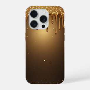 Gold Dripping Background With Glitter Borders iPhone 15 Pro Case