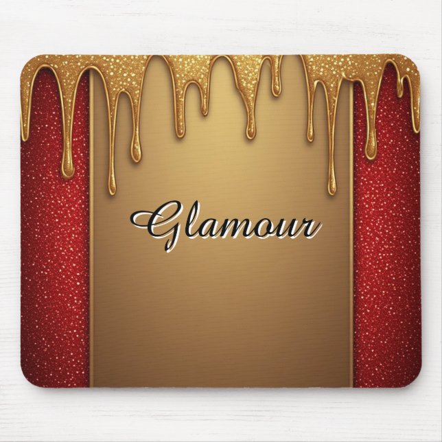 Gold Dripping Glitter Frame On Red Sparkle Backgro Mouse Pad (Front)
