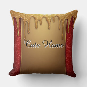 Gold Dripping Glitter Frame On Red Sparkle Backgro Throw Pillow