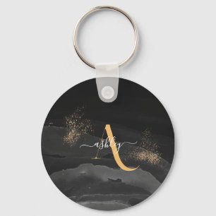 Gold Dripping Glitter Monogram Custom Metallic Keychain