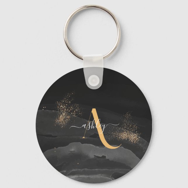 Gold Dripping Glitter Monogram Custom Metallic Keychain (Front)