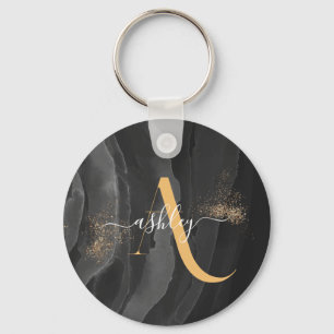Gold Dripping Glitter Monogram Custom Metallic Keychain
