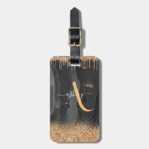 Gold Dripping Glitter Monogram Custom Metallic Luggage Tag